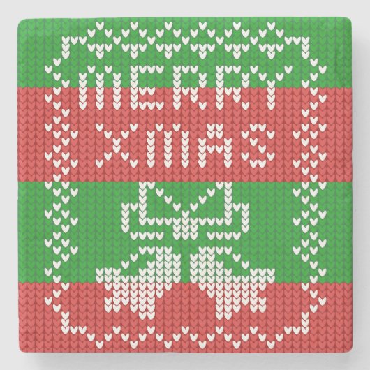 醜いセーター模様のジングルベルメリークリスマス糸 ストーンコースター (正面)