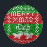 醜いセーター模様のジングルベルメリークリスマス糸 ダーツボード<br><div class="desc">編み物模様の醜いセータースタイルとジングルベルとメリークリスマス文字</div>