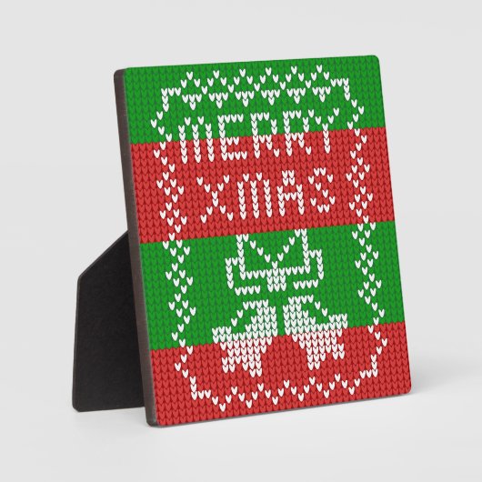 醜いセーター模様のジングルベルメリークリスマス糸 フォトプラーク (正面)