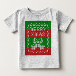 醜いセーター模様のジングルベルメリークリスマス糸 ベビーTシャツ