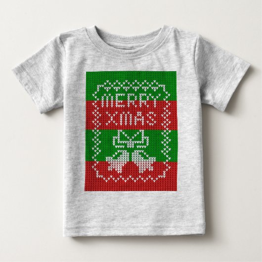 醜いセーター模様のジングルベルメリークリスマス糸 ベビーTシャツ (正面)
