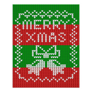 醜いセーター模様のジングルベルメリークリスマス糸 ポスター