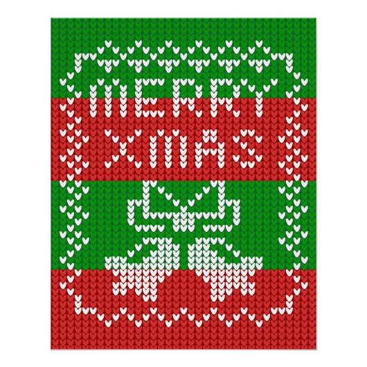 醜いセーター模様のジングルベルメリークリスマス糸 ポスター (正面)