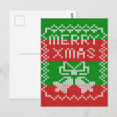 醜いセーター模様のジングルベルメリークリスマス糸 ポストカード (正面/裏面)