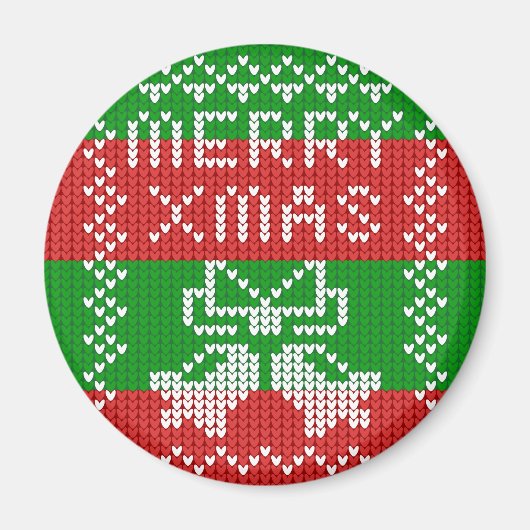 醜いセーター模様のジングルベルメリークリスマス糸 マグネット (正面)