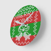 醜いセーター模様のジングルベルメリークリスマス糸 ラウンド壁時計 (傾斜)
