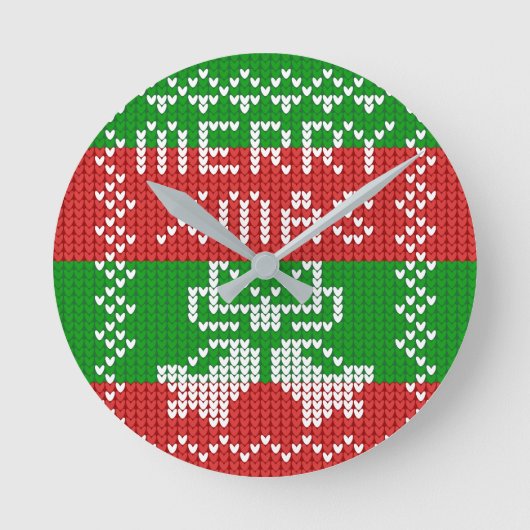醜いセーター模様のジングルベルメリークリスマス糸 ラウンド壁時計 (正面)