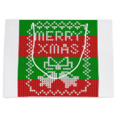 醜いセーター模様のジングルベルメリークリスマス糸 ラージペーパーバッグ (正面)