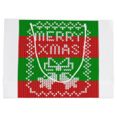 醜いセーター模様のジングルベルメリークリスマス糸 ラージペーパーバッグ (裏面)