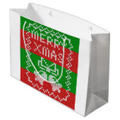 醜いセーター模様のジングルベルメリークリスマス糸 ラージペーパーバッグ (裏面アングル)