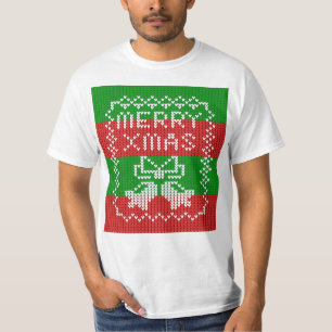 醜いセーター模様のジングルベルメリークリスマス糸 Tシャツ
