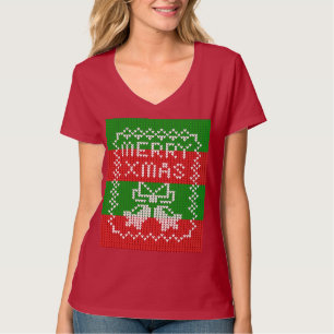 醜いセーター模様のジングルベルメリークリスマス糸 Tシャツ