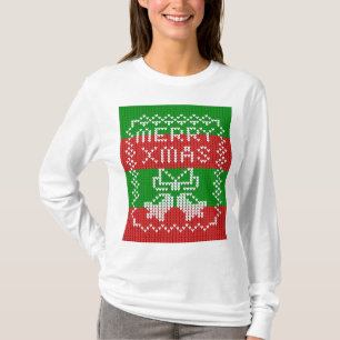 醜いセーター模様のジングルベルメリークリスマス糸 Tシャツ