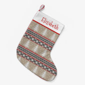 醜いセーター編みクリスマスパターン |タンと赤 スモールクリスマスストッキング (正面 (吊り時))