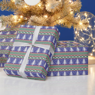 醜いセーター編みクリスマスパターン 青 ラッピングペーパー