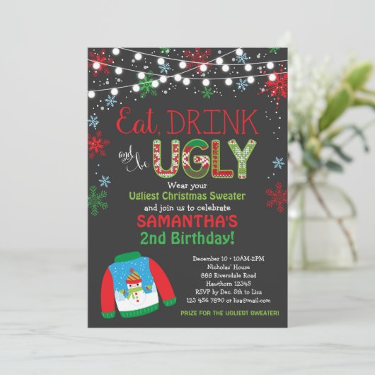 醜いセーター誕生日招待状/クリスマスパーティー 招待状 (スタンド正面)