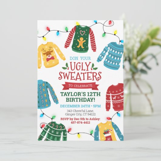 醜いセーター誕生日招待状 招待状 (スタンド正面)