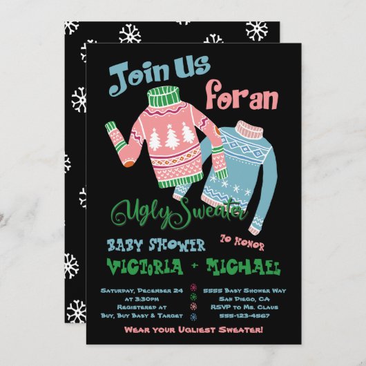 醜いセーター赤ちゃんシャワー招待状 招待状 (正面/裏面)