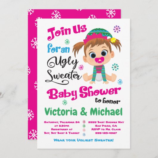醜いセーター赤ちゃんシャワー招待状 招待状 (正面/裏面)