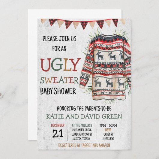 醜いセーター赤ちゃんシャワー招待状 招待状 (正面/裏面)