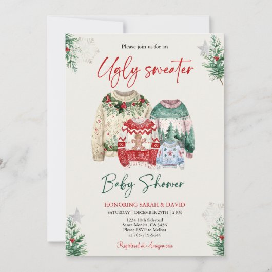 醜いセーター赤ちゃんシャワー 招待状 (正面)