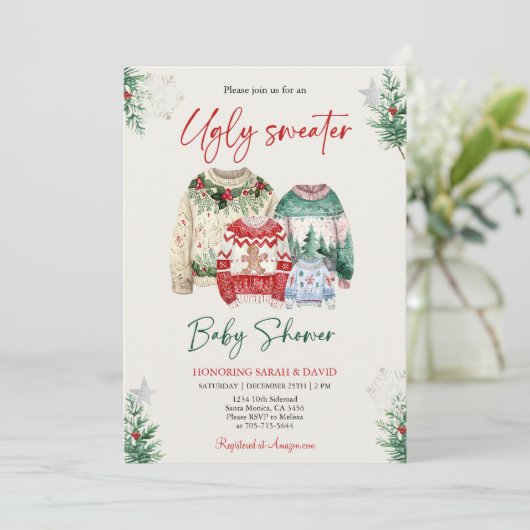 醜いセーター赤ちゃんシャワー 招待状 (スタンド正面)