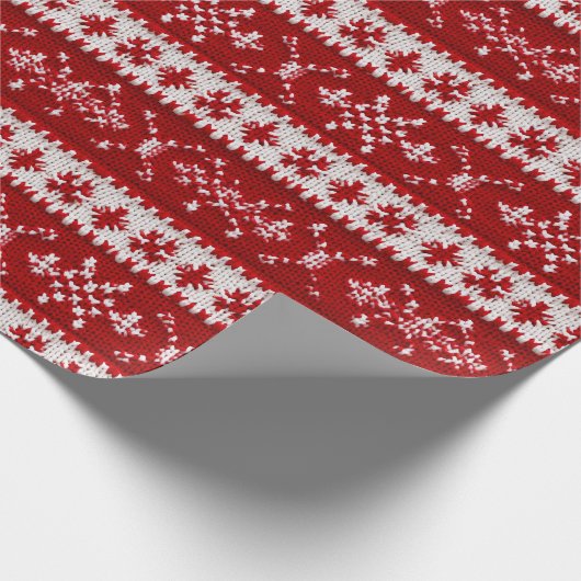 醜いセーター赤と白の雪の結晶ニットフェイク ラッピングペーパー (角)