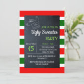 醜いセーター赤と緑のストライプクリスマス 招待状 (スタンド正面)