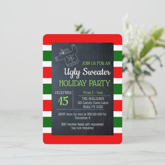 醜いセーター赤と緑のストライプ 招待状 (スタンド正面)