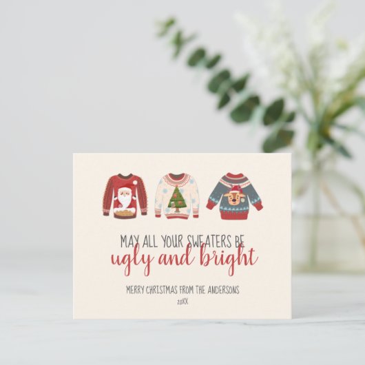 醜いセーター非フォトホリデーポストカカラフルージ ポストカード (スタンド正面)
