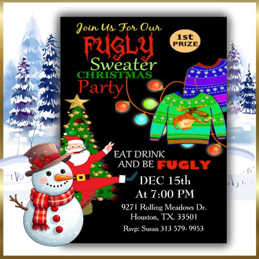 醜いセーター食べドリンクは楽々しいクリスマスパーティー 招待状