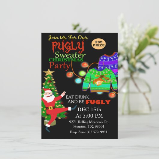 醜いセーター食べドリンクは楽々しいクリスマスパーティー 招待状 (スタンド正面)