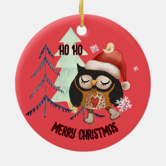 醜いセーター1位の勝者フクロウ セラミックオーナメント (裏面)