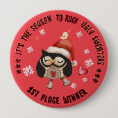 醜いセーター1位優勝者レッドフクロウ 缶バッジ (正面)