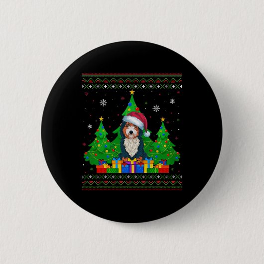 醜いセーター クリスマスツリー サンタ帽 バーニドゥードル 缶バッジ (正面)