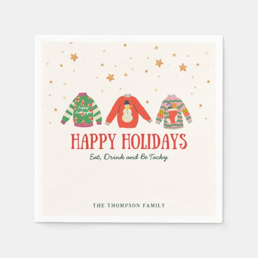 醜いセーター、ホリデーパーティナプキンス スタンダードカクテルナプキン (正面)