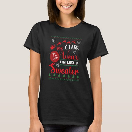 醜いセーター。可愛すぎて衣服。サンタPクリスマス Tシャツ (正面)