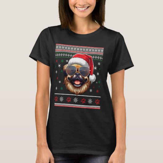 醜いセーターX-masサンタ北京の犬のクリスマス Tシャツ (正面)