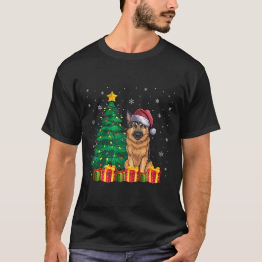 醜いドイツの羊飼いサンタ・ハットのクリスマスライトは行う Tシャツ (正面)