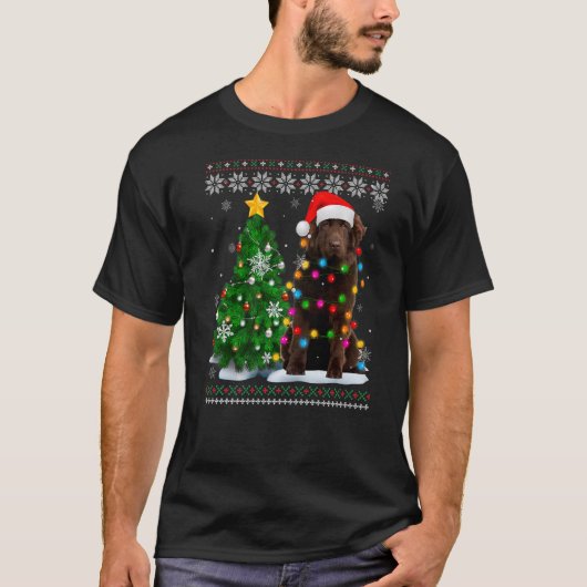 醜いニューファンドランド犬サンタハットクリスマスツリーリグ Tシャツ (正面)