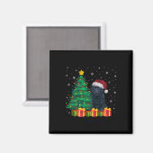 醜いニューファンドランドSanta Hat Christmas Lights犬L マグネット (正面/裏面)