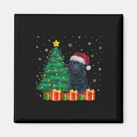 醜いニューファンドランドSanta Hat Christmas Lights犬L マグネット (正面)