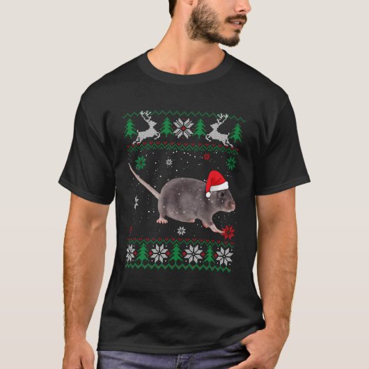醜いネズミのサンタ動物 Tシャツ (正面)