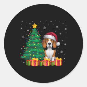 醜いビーグルサンタハットクリスマスライトドッグ恋人X ラウンドシール