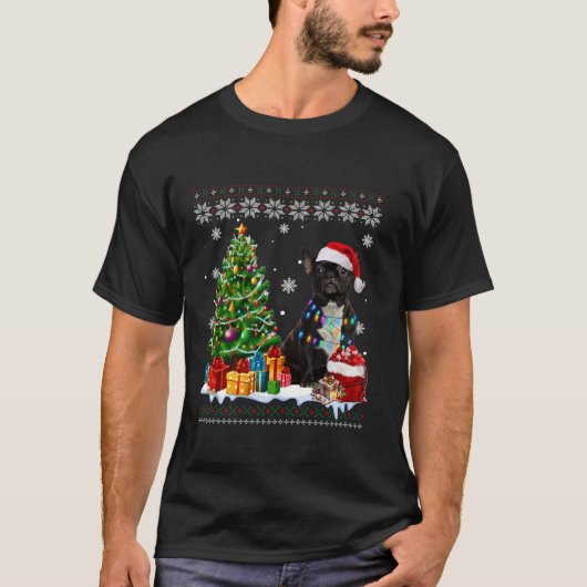 醜いフランスのブルドッグサンタハットクリスマスツリーL Tシャツ (正面)