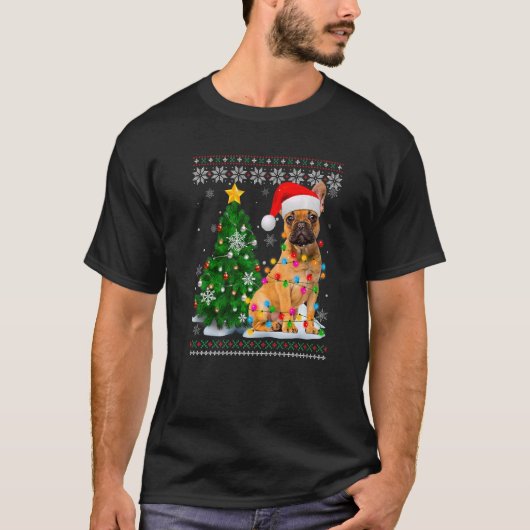 醜いフランスのブルドッグサンタハットクリスマスツリーL Tシャツ (正面)