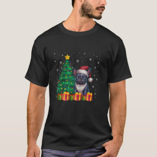 醜いフランスのブルドッグサンタハットクリスマスライトドッグ Tシャツ