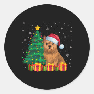 醜いブリュッセルグリフォンサンタハットクリスマスライトD ラウンドシール
