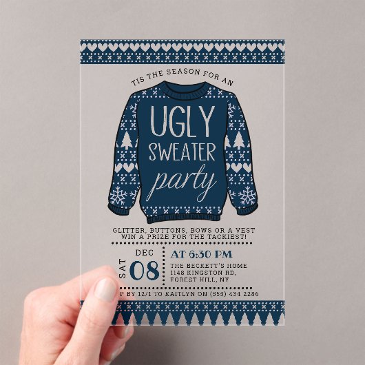 醜いブルークリスマスセーターホリデーパーティー アクリル招待状 (インサイチュ (ポータブル))