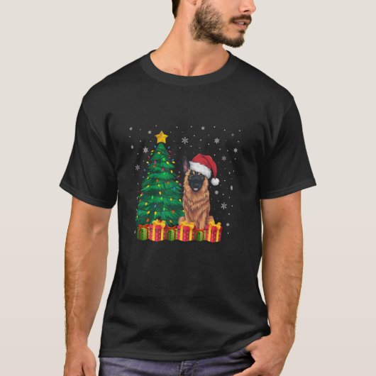 醜いベルギーマリノイスサンタハットクリスマスライトD Tシャツ (正面)
